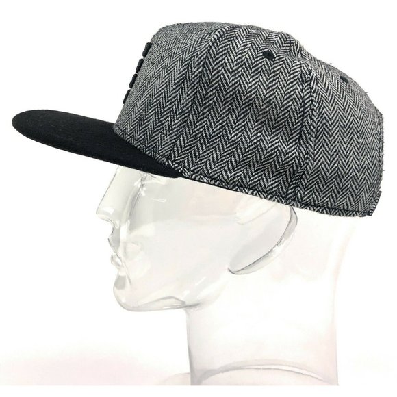 Cult Of Individuality Black White Wool Herringbone Snapback Baseball Hat Cap - Picture 3 of 8